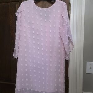 Women's Light Pink Textured Dot Shift Dress